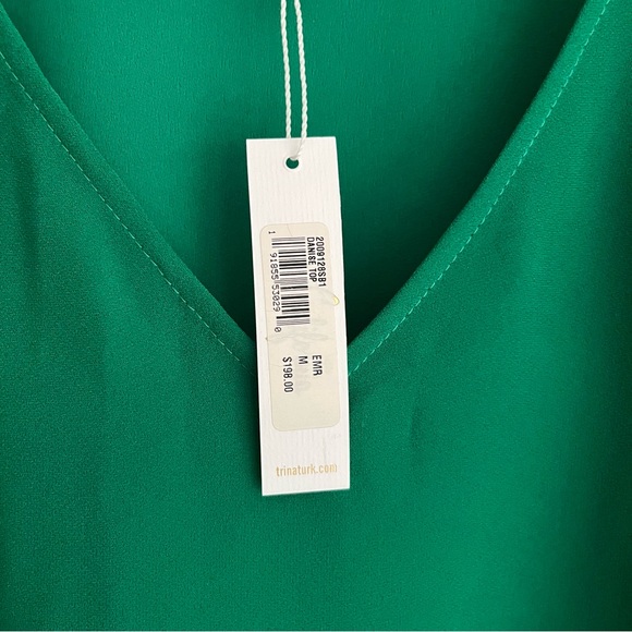 Trina Turk Vibrant Green Balloon Sleeves V-Neck Blouse Medium - Picture 5 of 10